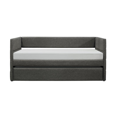 Modern Style Daybed With Trundle Dark Gray Fabric Upholstered Wooden Furniture 1Pc