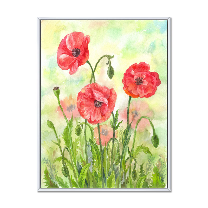 Floraison des coquelicots rouges - activé, H 20 po x l 12 po x P 1 po, Cadre flottant blanc