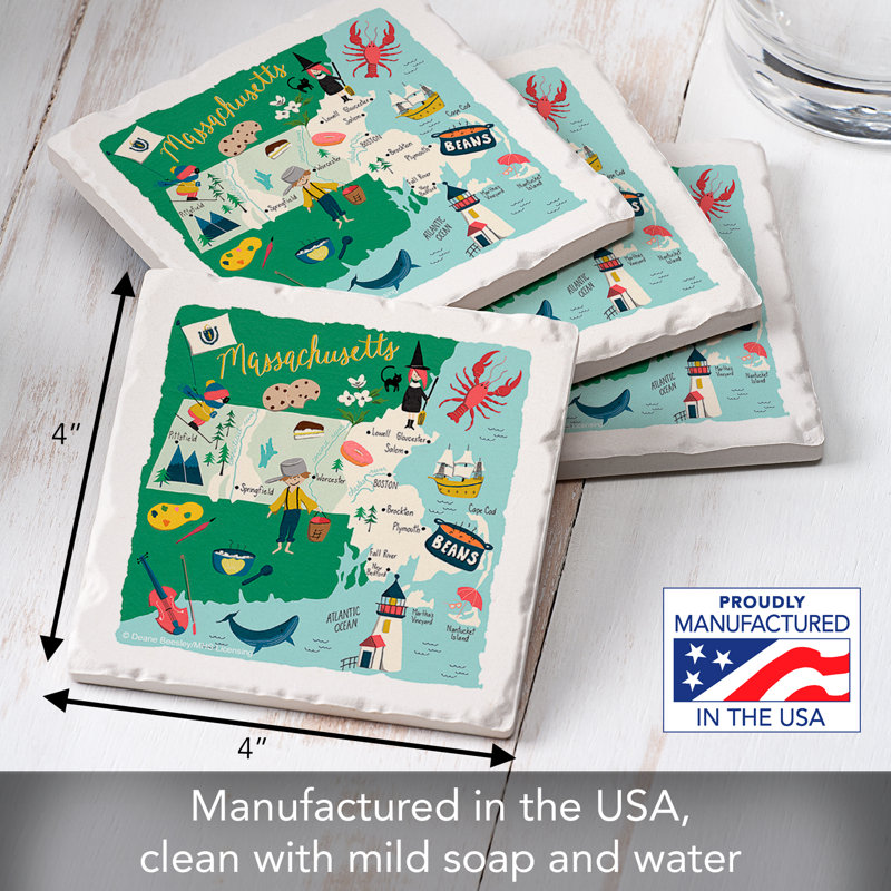 Massachusetts 4 Piece Tumbled Tile Coaster Set