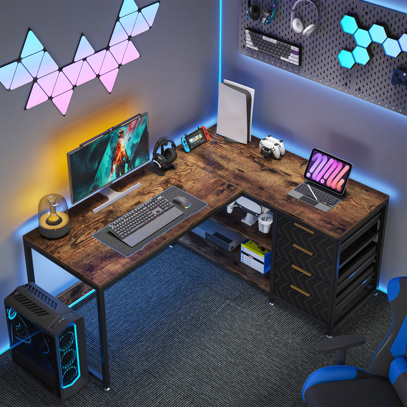 L-Shaped Computer Desk, Brown/Black