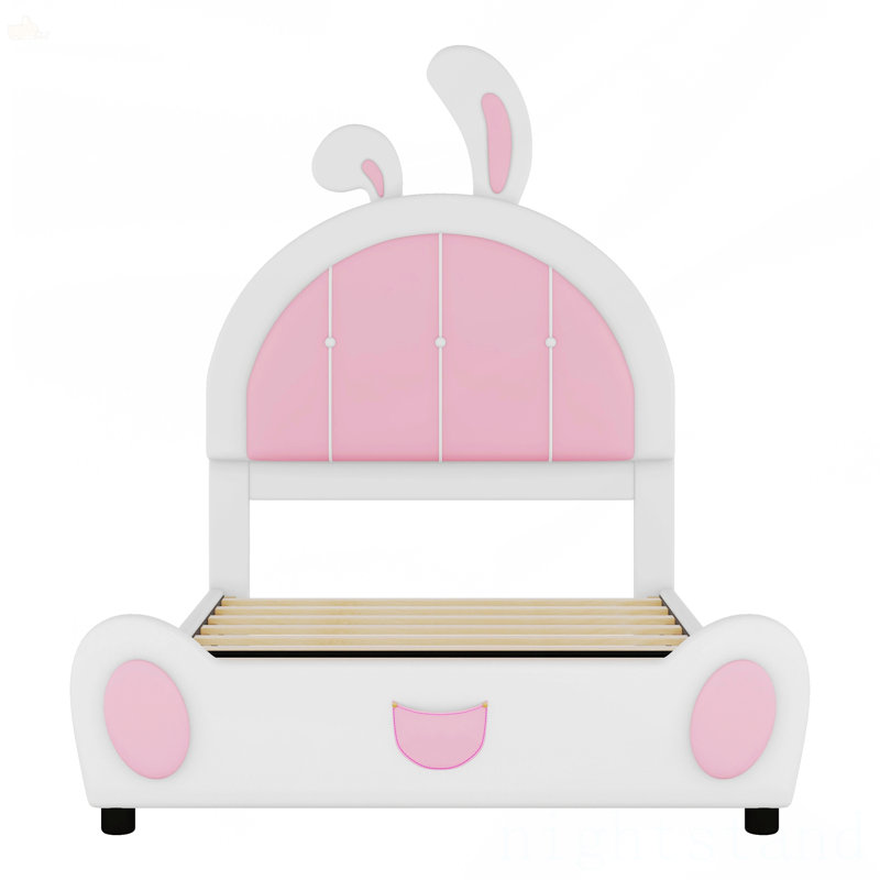 Lit plateforme tapissier simple avec tête de lit en forme de lapin