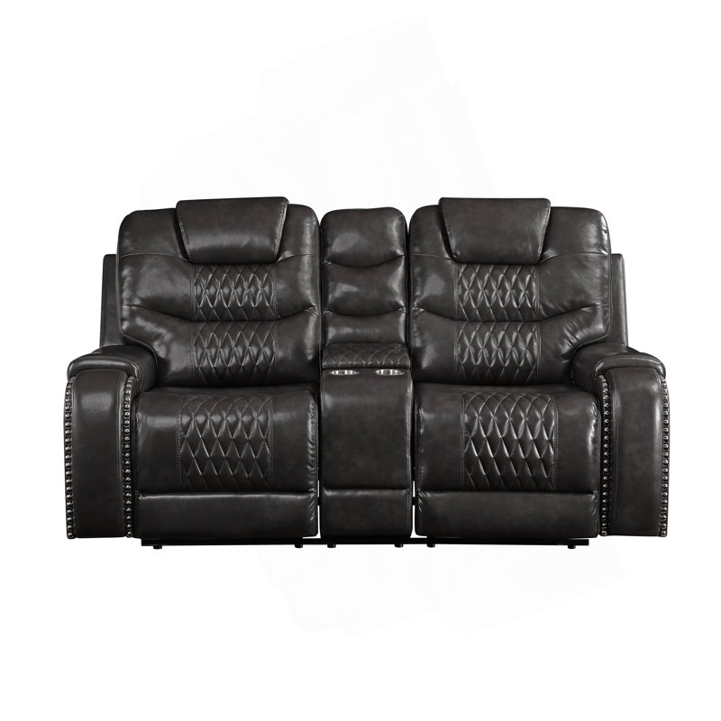Braylon Magnetite Synthetic Leather Recliner Loveseat With Cupholder Console
