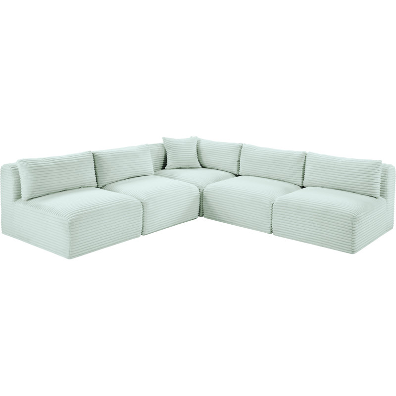 Canapé modulaire en L Carmean Performance, Velours côtelé texturé velours menthe, 4 sans accoudoirs, 1 en coin