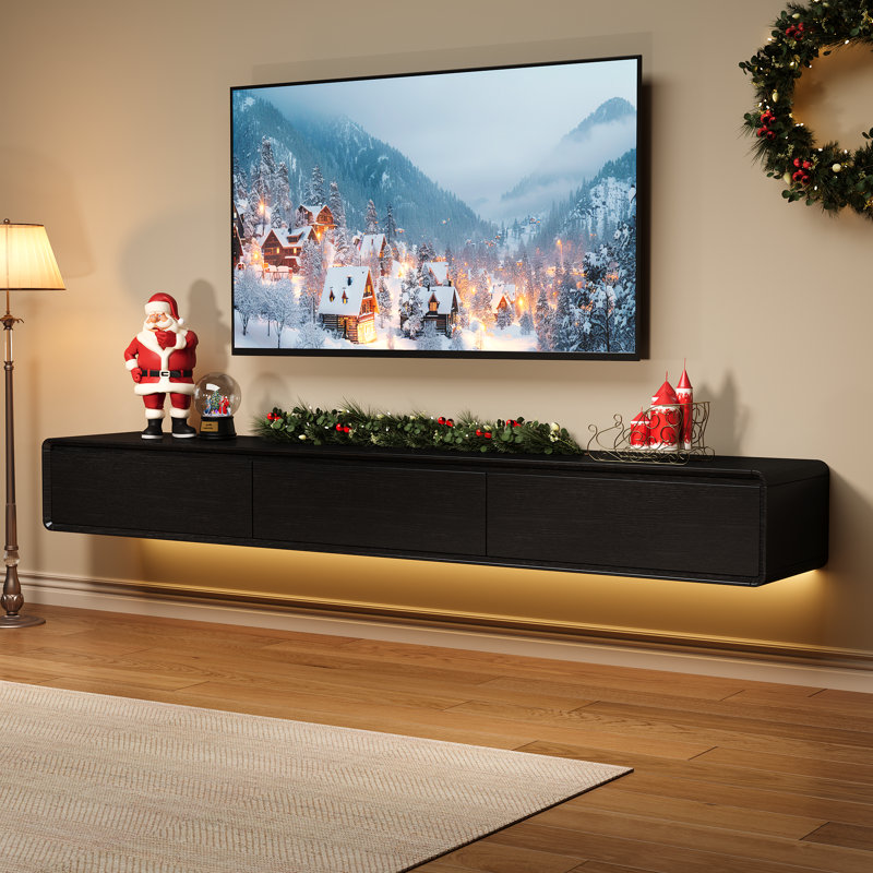 Meuble télé flottant avec tiroirs Modern, H 10,3 po x l 94,52 po x P 14,6 po, Noir
