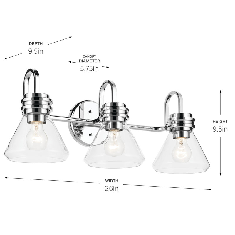 26" 3-Light Vanity Light with Clear Glass, Chrome