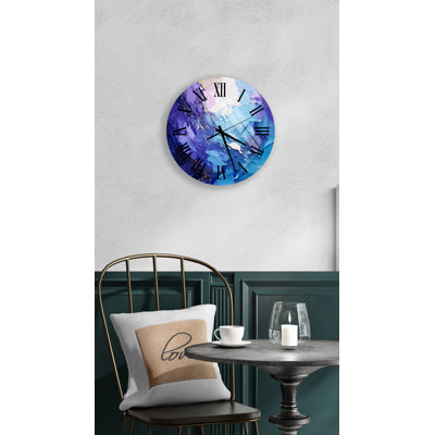 Textured Abstract Painting with Gold Accents Tempered Glass Silent Wall Clock