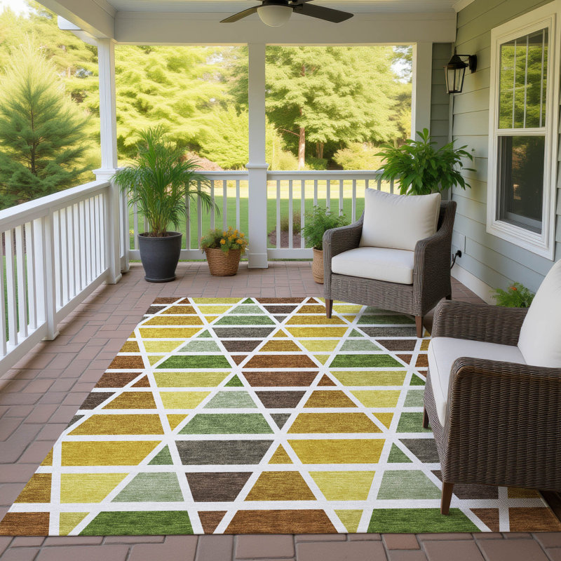 Machine Washable Indoor/Outdoor Chantille ACN2732 Geometric Rug, 10' x 14', Brown