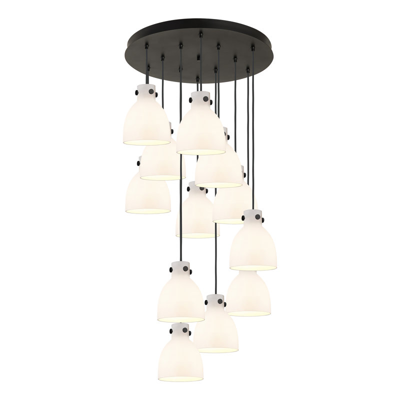 Luminaire suspendu 12 lumières Amrith, Blanc, Noir mat