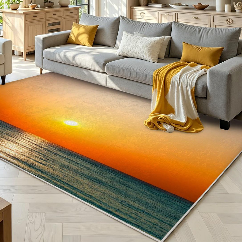 Magnifique tapis d'intérieur lavable transparent Sun Ocean, Rectangle 71 po x 98 po