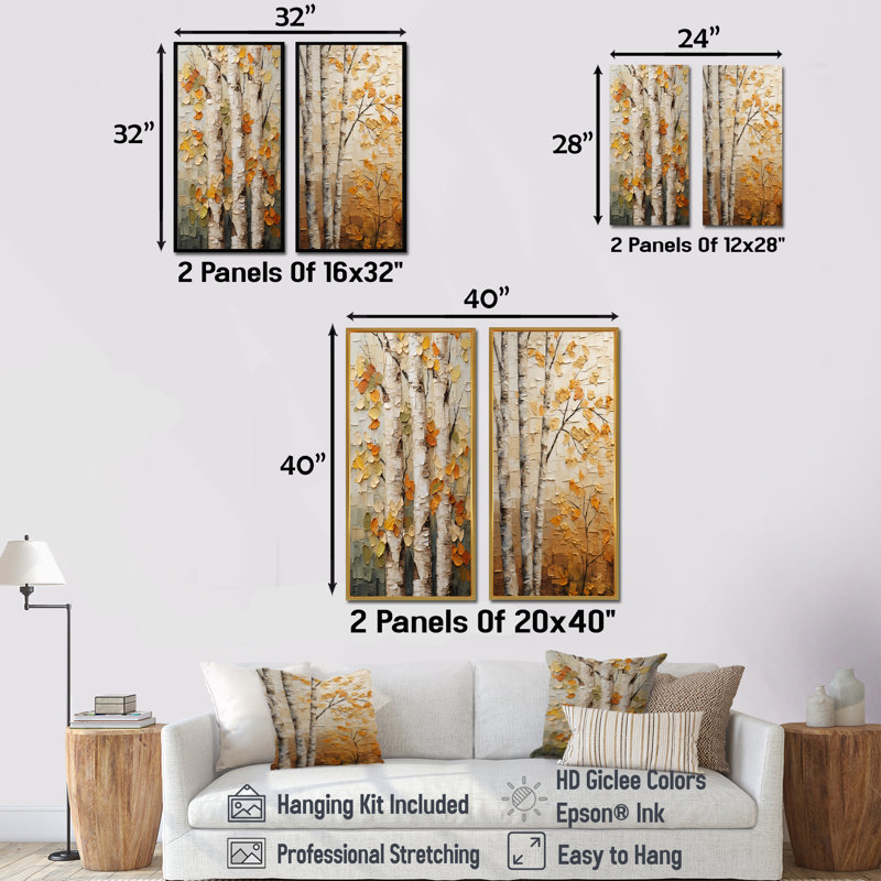 Minimalisme américain Basswood Tree I - ensemble de 2 pièces murales, Cadre flottant noir, H 28 po x l 25 po