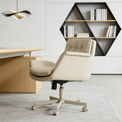 32.7" Wide Modern Premium PU Leather Office Chair With 5-Way Adjustable Arms & Pet-Friendly Wide Seat