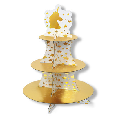 Beistle - 16 po - Or - Support à petit gâteau Licorne à 3 niveaux - 12 pièces