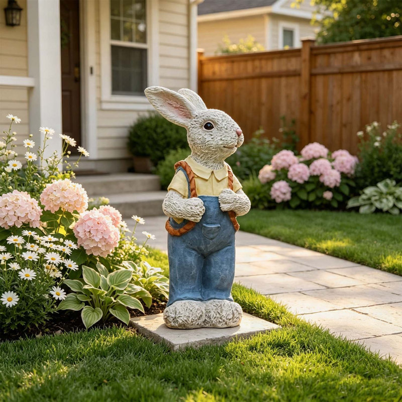 Statue de lapin simulé en couple, sculpture de jardin en résine de 17 po, décoration extérieure durable et résistante aux intempéries, idéale pour la cour et la maison