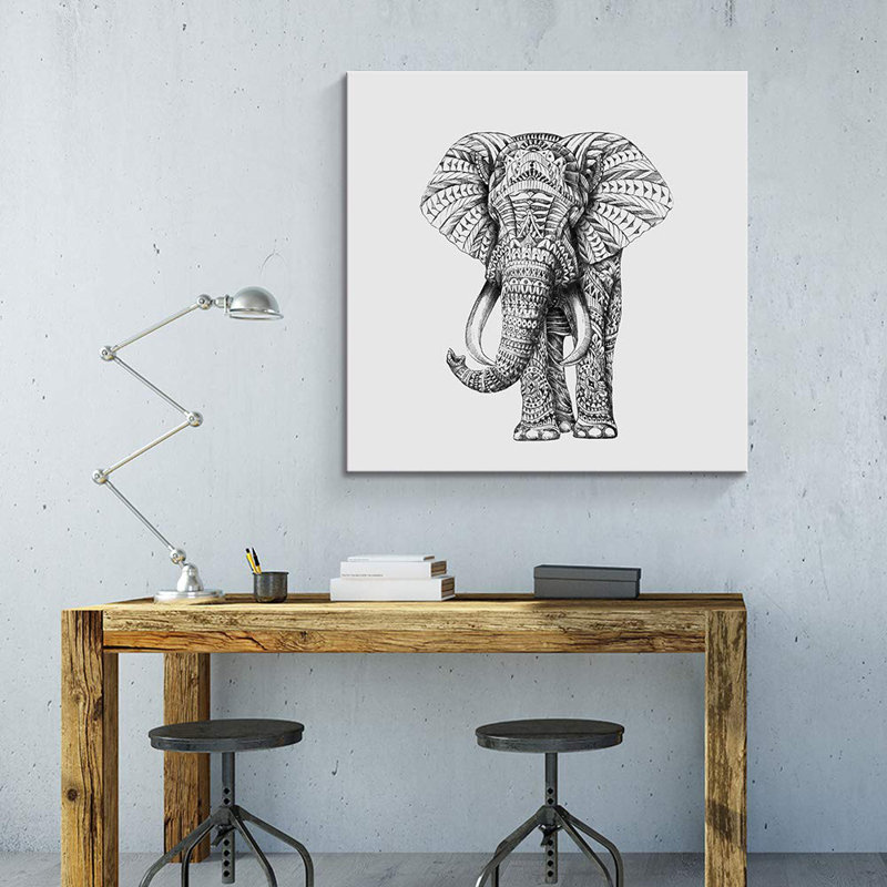 «Tribal Elephant Splash-Ink Effect H14», reproduction sur toile, H 12 po x l 12 po x P 1,5 po