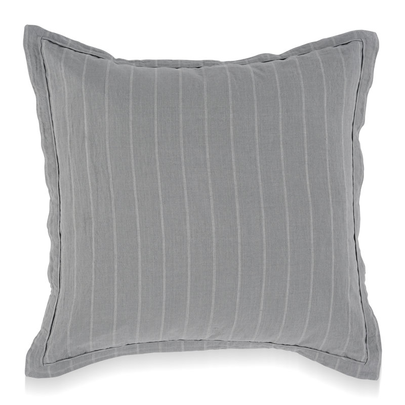 Keegan Belgian Flax Linen No Striped Sham Set, Euro Sham, Sea Fog Blue