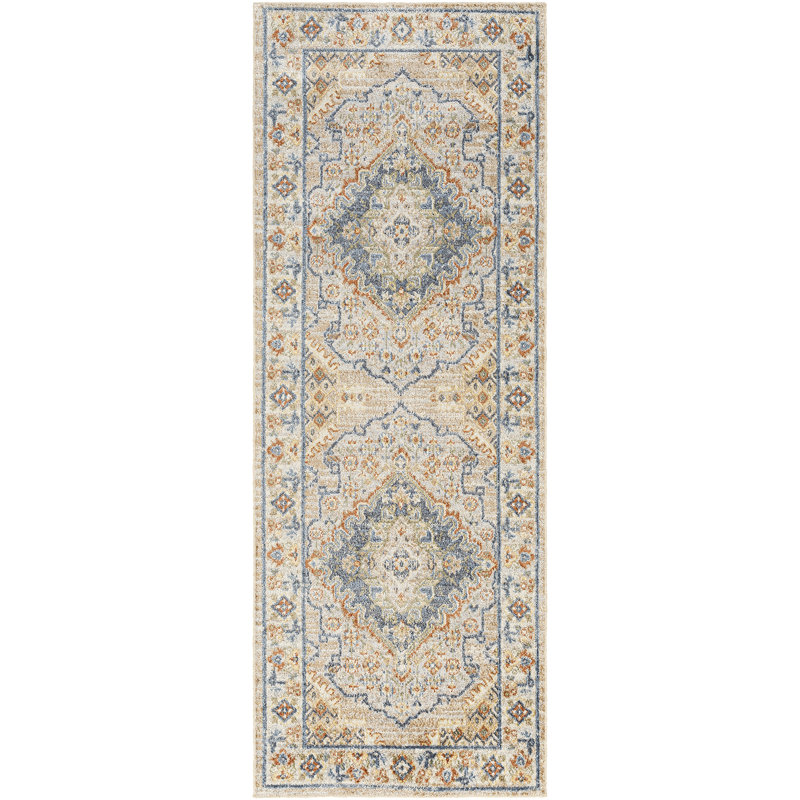 Benbow Kinlaw Machine Washable Traditional Boho Oatmeal Rust Runner Rug, Runner 79 x 221cm