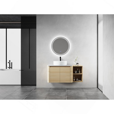 Meuble-lavabo mural 42 po avec lavabo d'art en céramique et 1 tablette de rangement, 2 portes à fermeture douce, contreplaqué