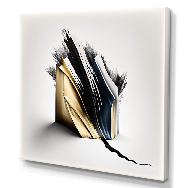 «Cubic», art cubique abstrait noir et or, H 24 po x l 24 po x P 1 po, Toile tendue