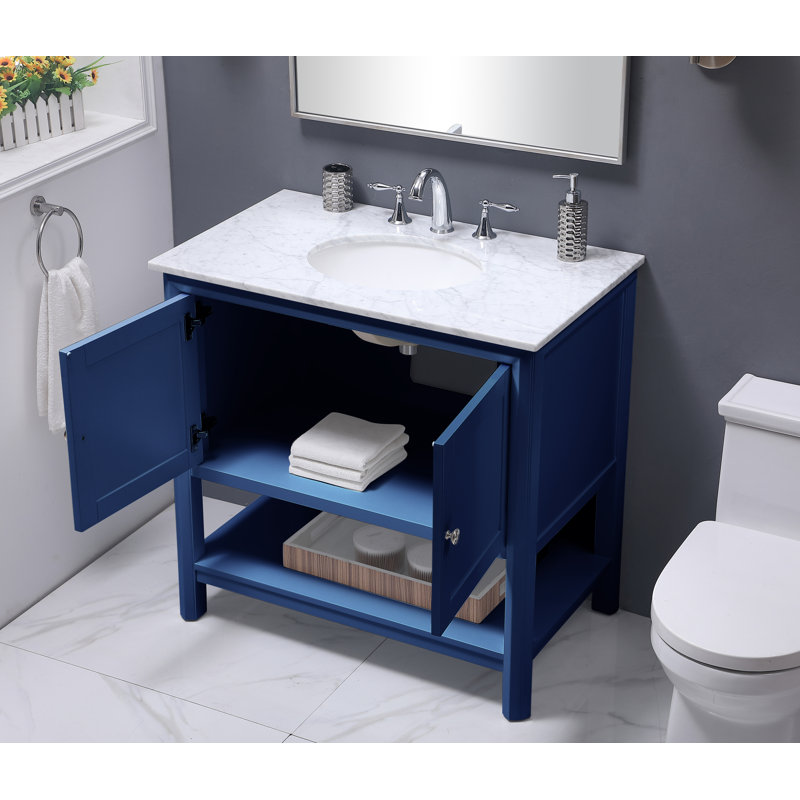 Newsoms 36'' Single Bathroom Vanity with Stone Top, Blue