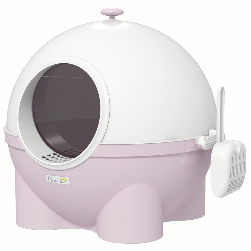 Cat Litter Box with Lid, Scoop, Leaking Sand Pedal, Top Handle, Pink