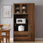 Garde-manger vertical de 70,98 pouces avec tablettes coulissantes, quatre tablettes latérales, tiroirs, portes en verre, compartiment pour micro-ondes, brun.