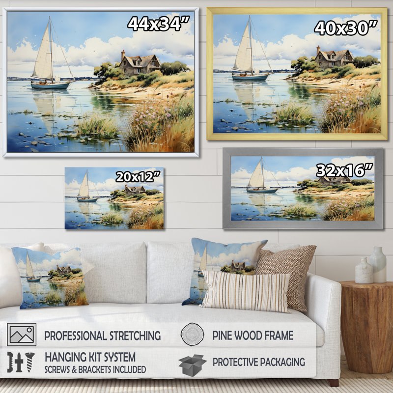 England Coastal Serenityengland Landscape V - reproduction d'art sur toile, Cadre photo blanc, H 34 po x l 44 po x P 1,5 po