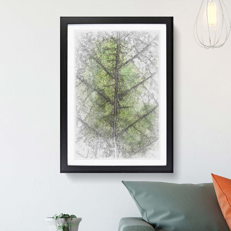 Leaf Lines in Abstract - Picture Frame Graphic Art Print, 65cm H x 48cm W x 2cm D, Black Framed