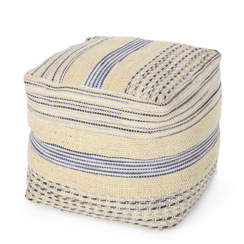 Pouf carré fabriqué à la main, mélange de laine bleu naturel, 16 po x 16 po x 16 po