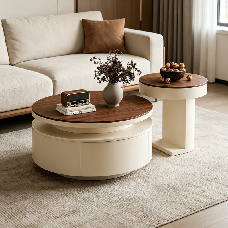 Table basse Lilliam 2, H 14,56 po x L 27,55 po x l 27,55 po, Brun noisette / blanc