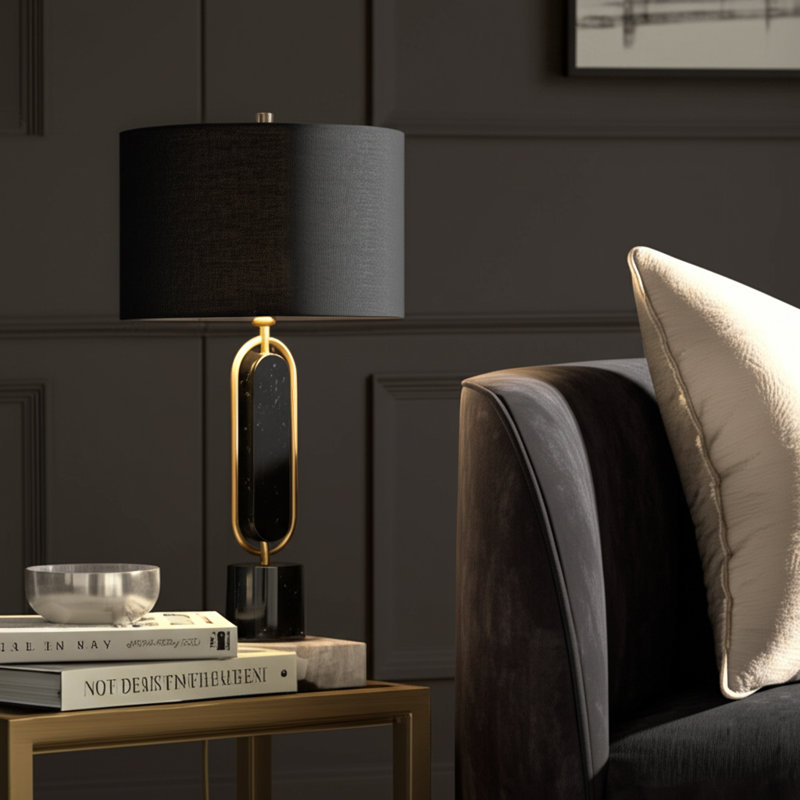 Modern Metal and Marble Table Lamp with Open Oval Frame for Living Room and Bedroom - Sleek Lamp Small Accent for Bedside or Desk Lighting