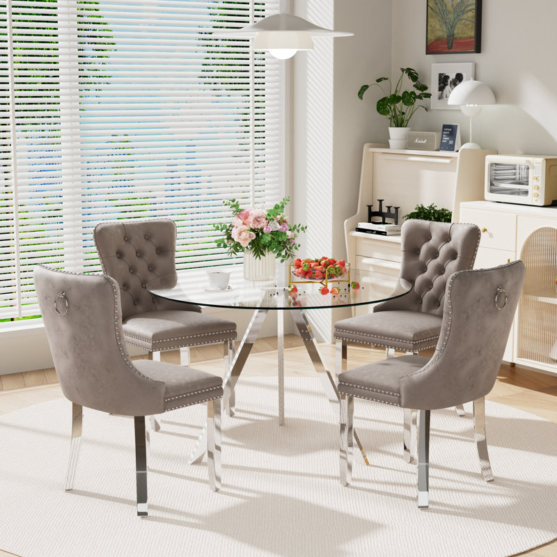Round Dining Table Set for 4, Gray, 30" H x 39" W x 39" D