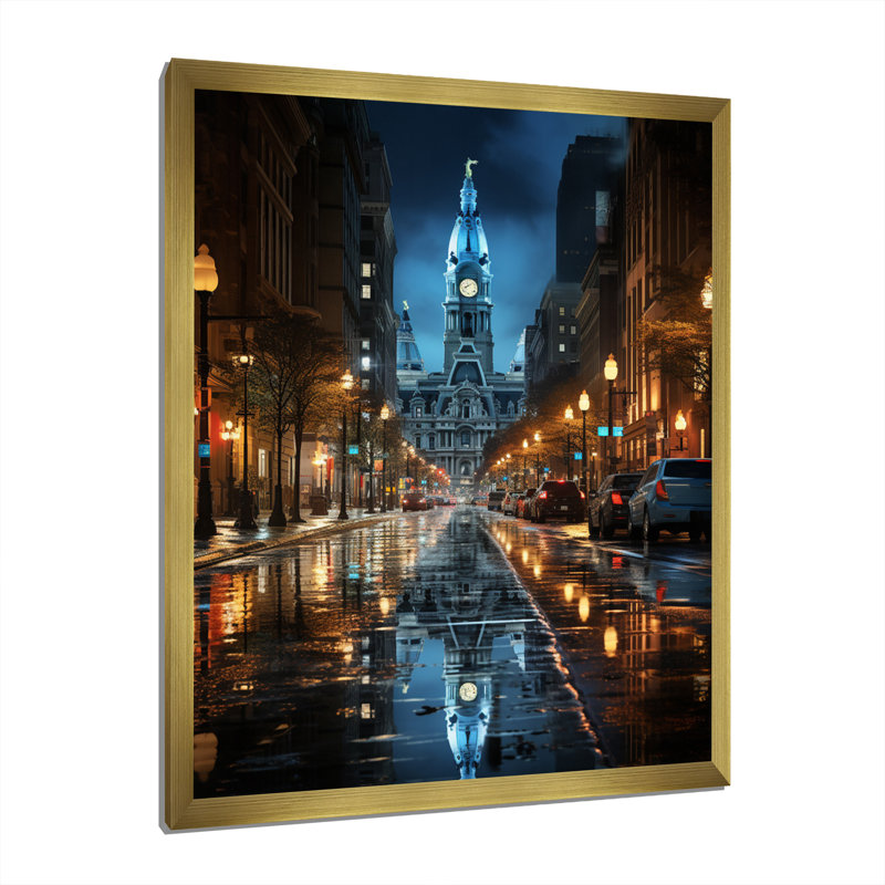 Kosak Philadelphia Beautiful Cityscape - reproduction, H 44 po x l 34 po x P 1,5 po, Encadrement doré