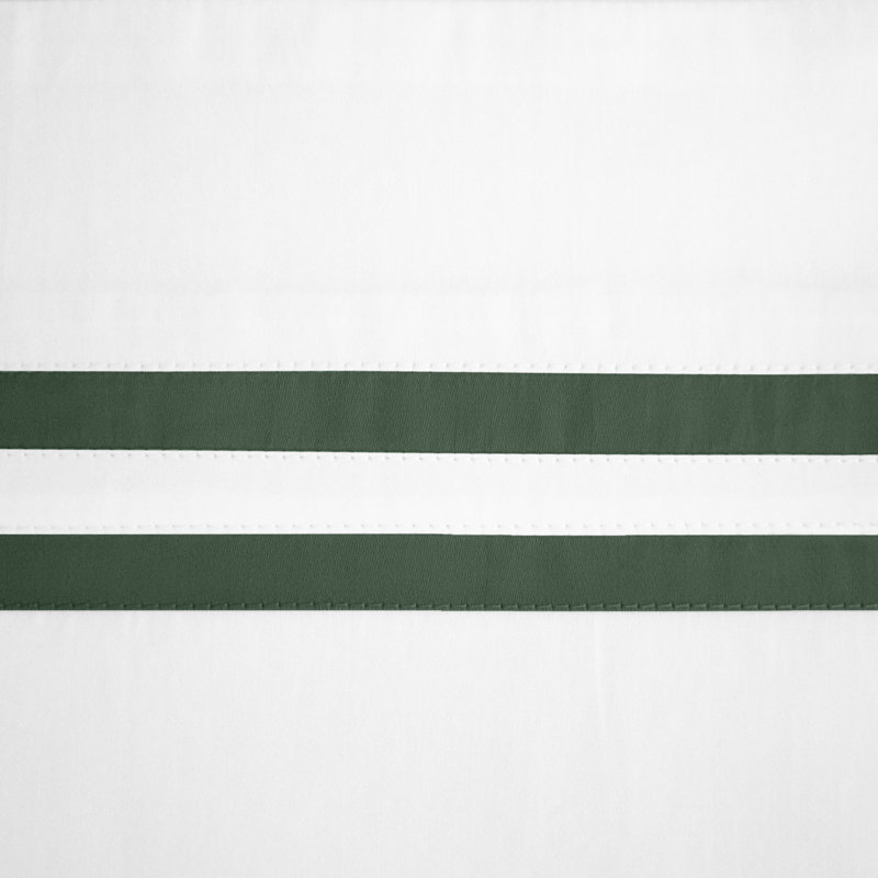 Ribbons 300 Thread Count Egyptian-Quality Cotton Sateen Sheet Set, California King, White/Forest