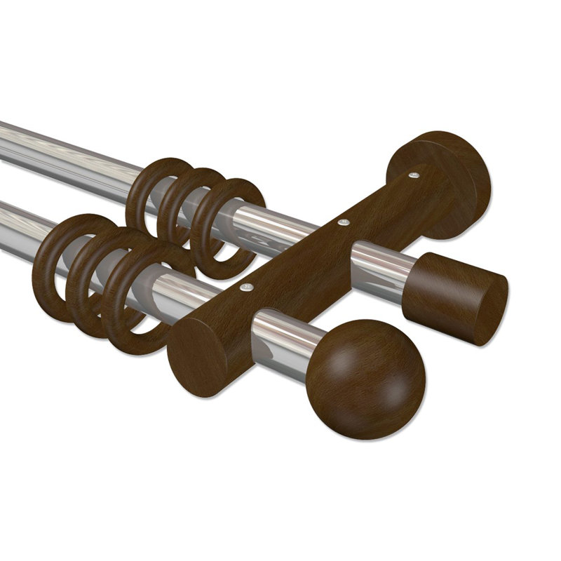 Sardis Curtain Pole Set, Chrome/Walnut Varnished, 5cm H x 280cm W x 18cm D
