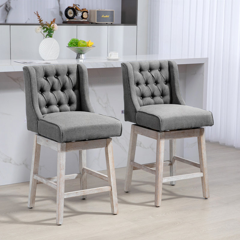 Tabourets pivotants à 180 degrés, chaises de bar d'une hauteur de siège de 30 po avec repose-pieds en bois massif et capitonnage à boutons