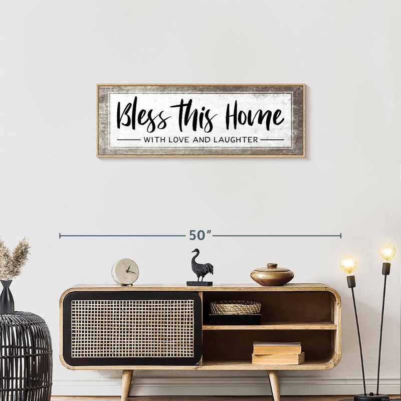 Plaque murale «Bless This Home», Cadre flottant en bois naturel, 37 po x 13 po