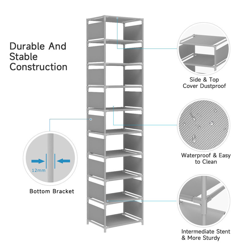 10 Pair Shoe Rack, Grey