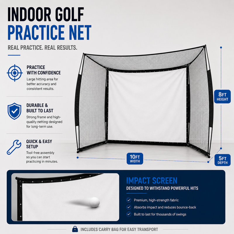 Filet de pratique de golf YUNIC 10 pi x 8 pi avec écran d'impact pour simulateur de garage et d'entraînement extérieur