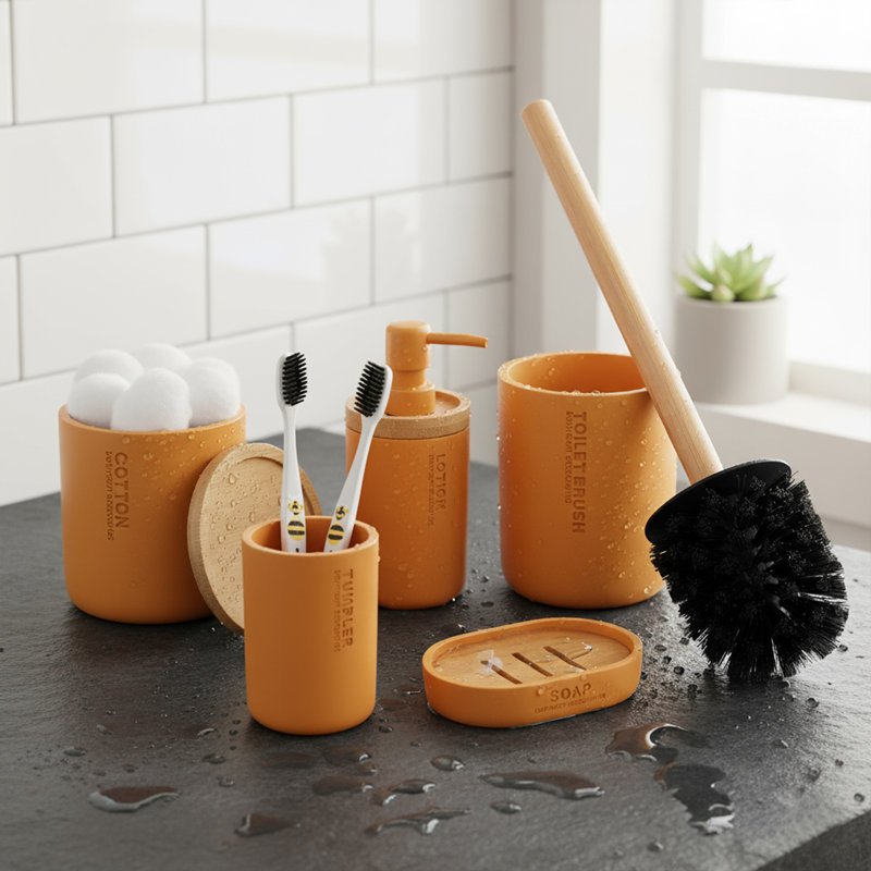 Willis Bathroom Accessory Set 5 Pieces, Mustard Yellow