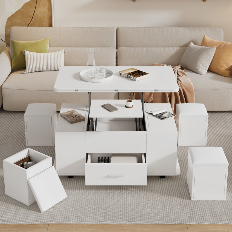 Lift Top Coffee Table with Storage, White