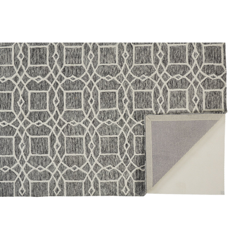 Tapis décoratif gris anthracite en laine/coton Touffeté à la main Haycraft, Rectangle 5 pi x 8 pi