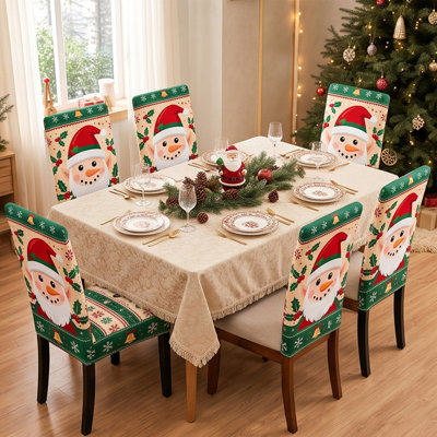 Christmas Decorations Christmas Chair Covers Full Cover Proof Stretch Elastic Slipcovers With Holiday Print Removable Washable for Dining Room Kitchen Party Home Decor Gift