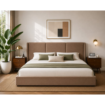 Coletti Hydraulic Lift Up Storage Wingback Upholstered Platform Bed