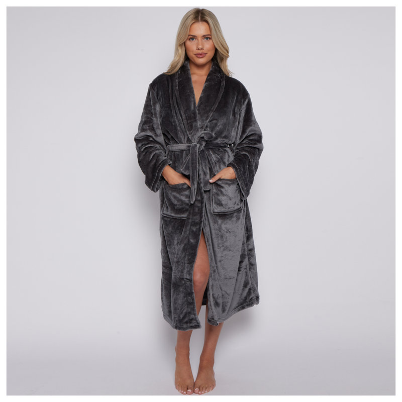 Gender Neutral Mid-Calf Bathrobe with Pockets, Black