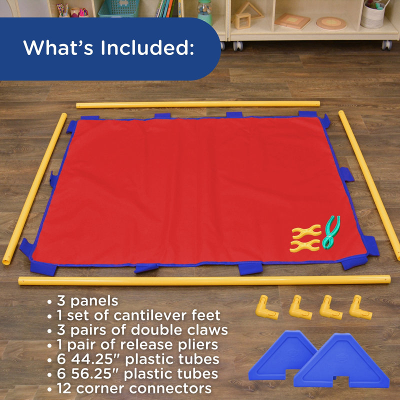 Panneaux de jeu rectangulaires - 3 - transparents, H 47,5 po x l 178,5 po x P 1,25 po, Bleu / Rouge / Jaune
