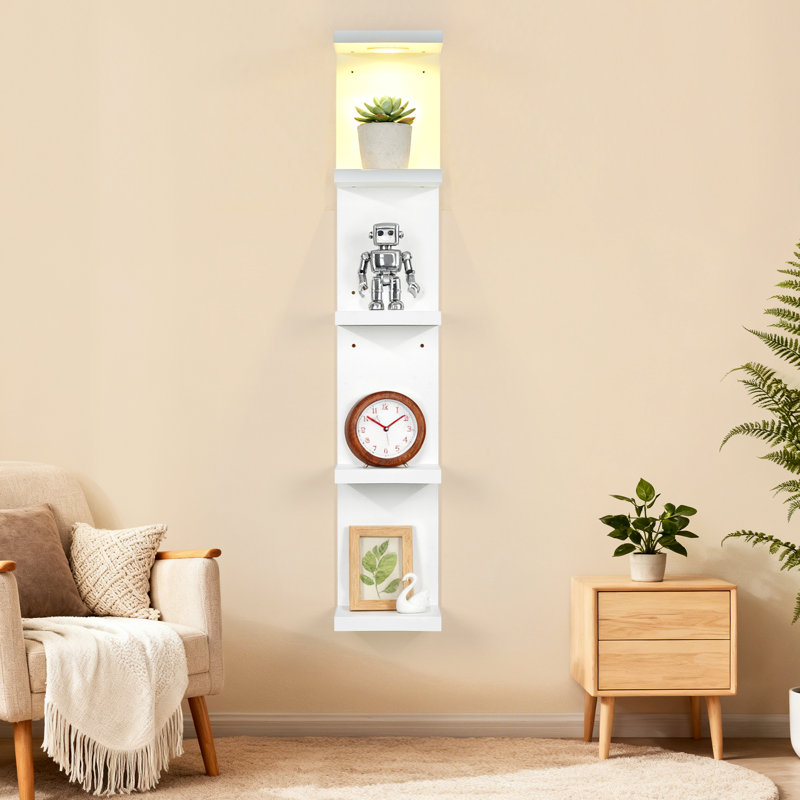 5-Tier LED Wall Shelf – White Floating Wall-Mounted Display & Storage Unit with Remote Control