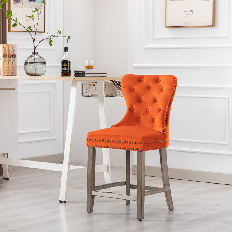 Tabouret de bar et de comptoir Kirsten, Tabouret de comptoir (siège d’une hauteur de 24, Orange / cadre gris antique