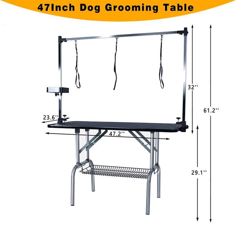 Grande table de toilettage pour chien de 47 po en acier inoxydable pliable pour chien à la maison