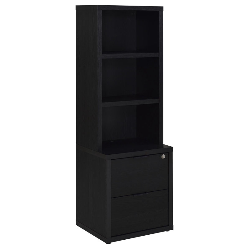 Bibliothèque Geary noire à 3 tablettes USB et tiroir verrouillable, Noir