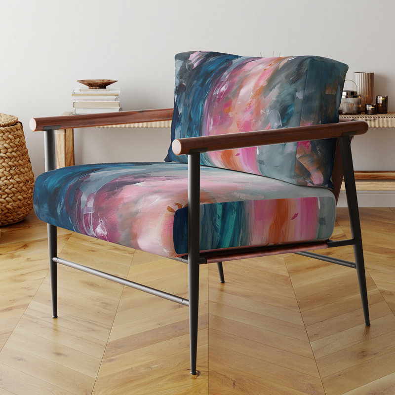 Blue and Pink Explosion Abstract - Chaise rembourrée avec accoudoirs contemporaine et fauteuil moderne abstrait, Noir